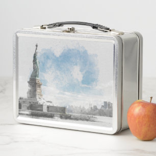 Manhattan NYC Liberty Statue Metal Lunch Box