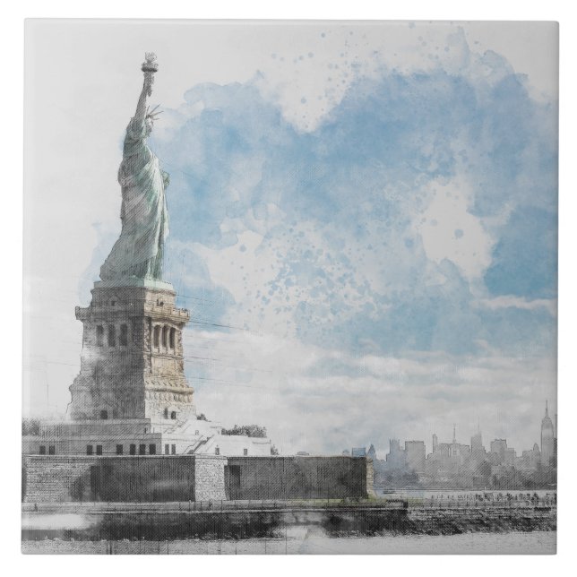 Manhattan NYC Statue of Liberty Ceramic Tile Wall (Front)