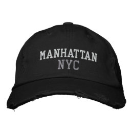 MANHATTAN NYC White Gray Black Vintage Style Embroidered Baseball Cap