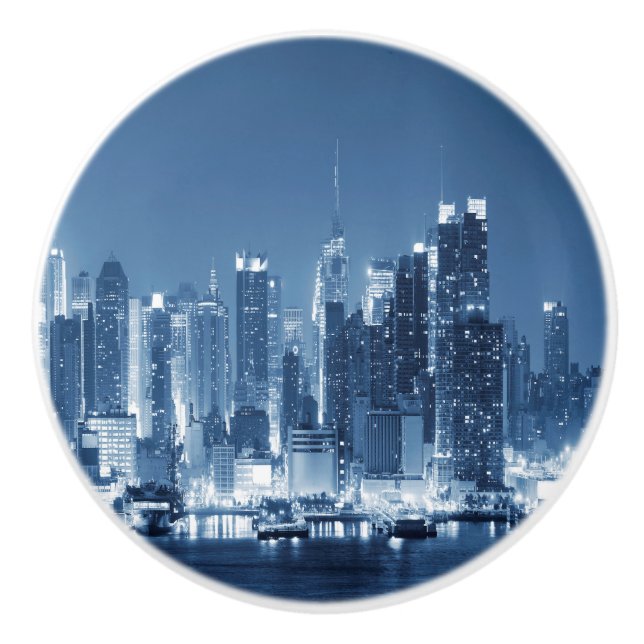Manhattan Panoramic Night Skyline New-York City Ceramic Knob (Front)
