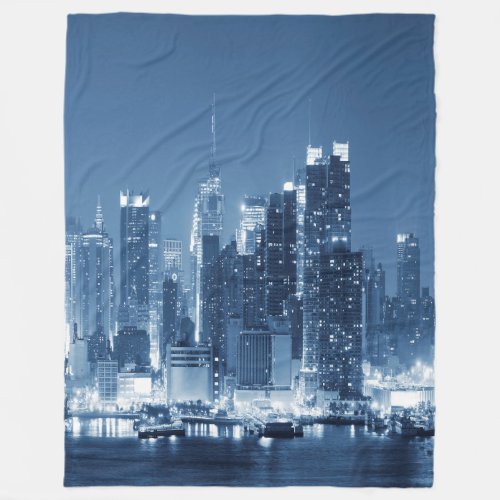 Manhattan Panoramic View Night Skyline Fleece Blanket