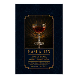 Manhattan Recipe Poster | Bar Art