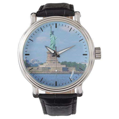 Manhattan _ Sailboat By Statue Of Liberty Watch