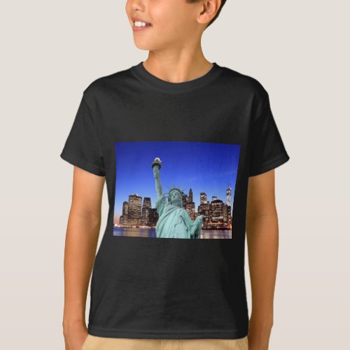 Manhattan Skyline and The Statue of Liberty T_Shirt