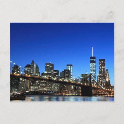 Manhattan skyline at Night Lights New York City Postcard