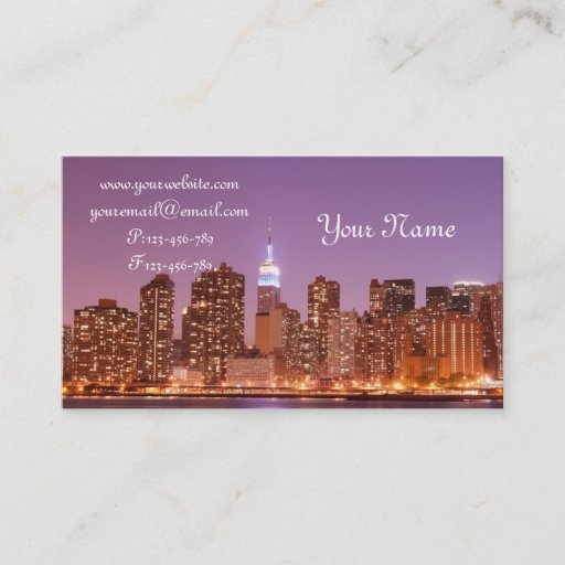 Customizable Manhattan Skyline at Night, New York City Business Cards
