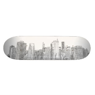 Manhattan Skyline at Night Skateboard