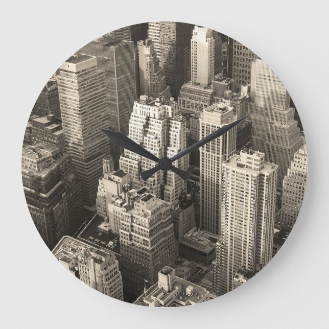 Manhattan skyline, black and white aerial. large clock (Front)