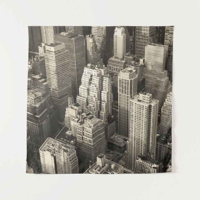 Manhattan skyline, black and white aerial. tapestry (Front)