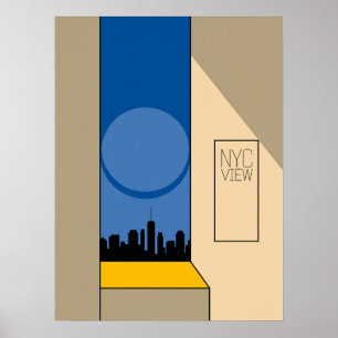 Manhattan Skyline Blue Geometric Silhouette Art Poster