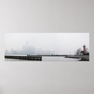 Manhattan Skyline in Fog with Lighthouse Poster