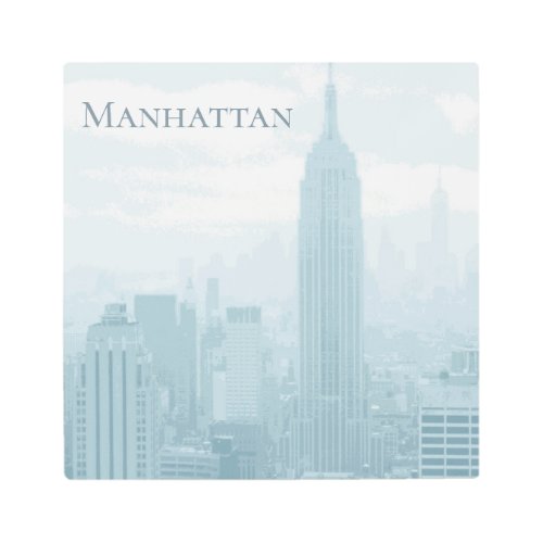 Manhattan Skyline Minimalist Style Typography Metal Print