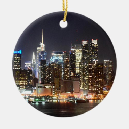 Manhattan Skyline New York at night Ceramic Ornament