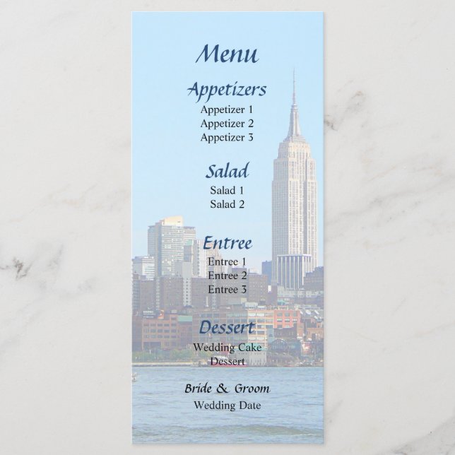 Manhattan Skyline Seen From Hoboken  Wedding Menu (Front)