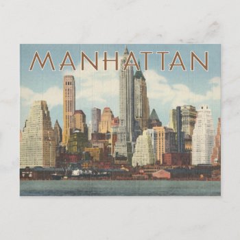 Manhattan Skyline Vintage New York Postcard by whereabouts at Zazzle
