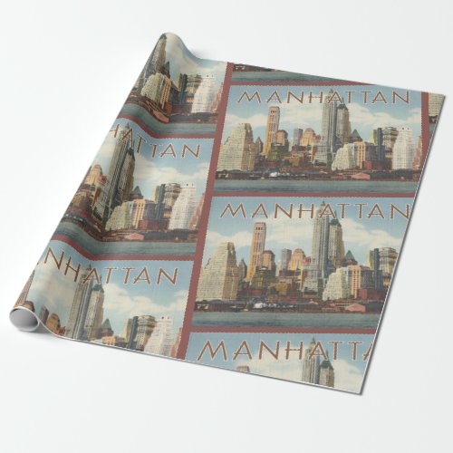Manhattan skyline vintage New York Wrapping Paper