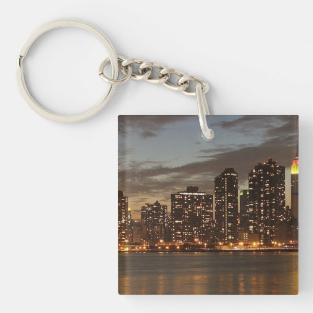 Manhattan Skyscrapers at Night Keychain (Front)