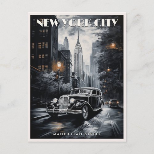 Manhattan Street New York USA Travel Vintage Art Postcard