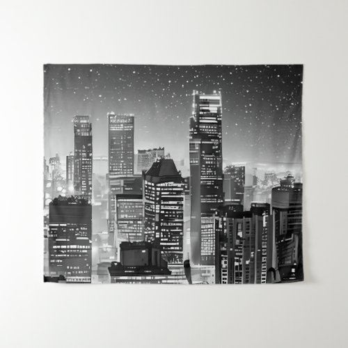 Manhattan Under the Stars in Black and White Tapestry