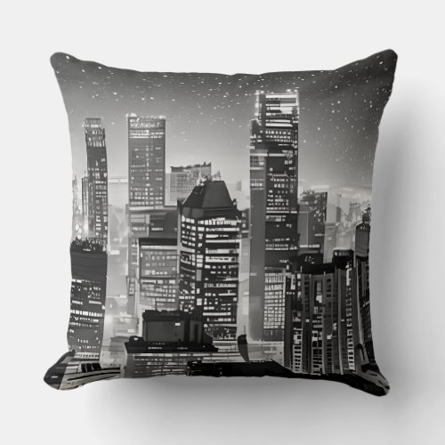 Manhattan Under the Stars in Black and White Throw Pillow