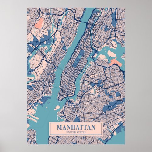Manhattan _ United States Breezy City Map  Poster