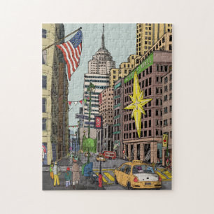 Manhattan Winter New York Christmas Illustration Jigsaw Puzzle