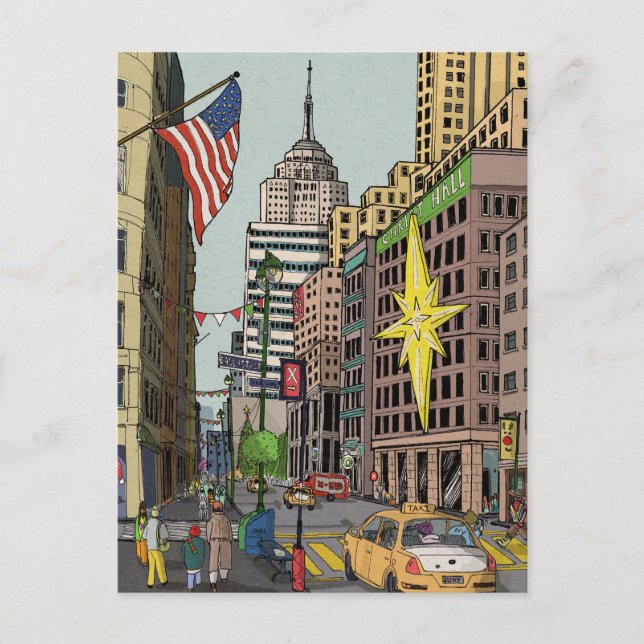 Manhattan Winter New York Christmas Illustration Postcard (Front)
