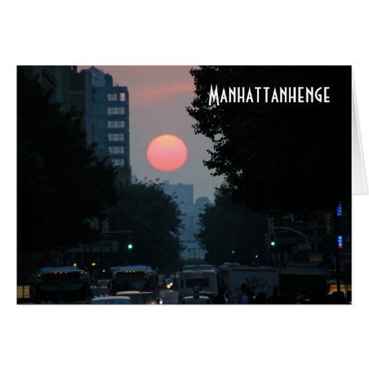 Manhattanhenge: setting pinkish orange sun (Front Horizontal)