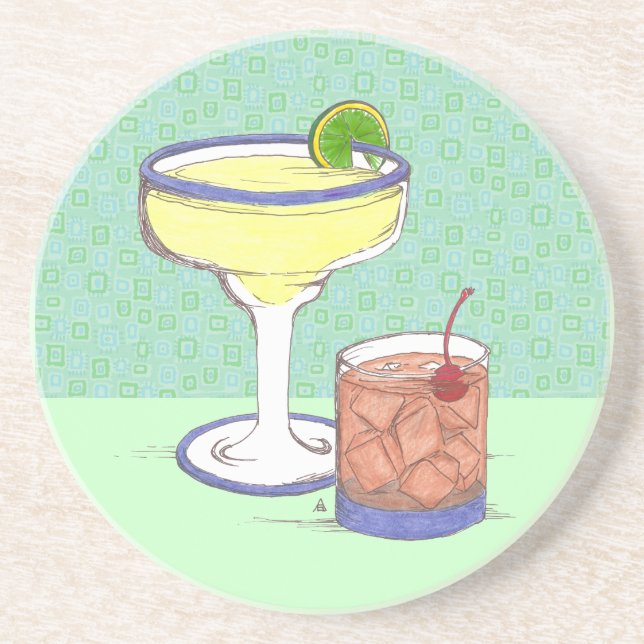 Manhattans & Margaritas | Customizable Sandstone Coaster (Front)