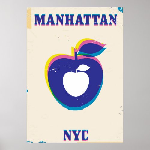 Manhatten NYC vintage Big Apple Travel poster