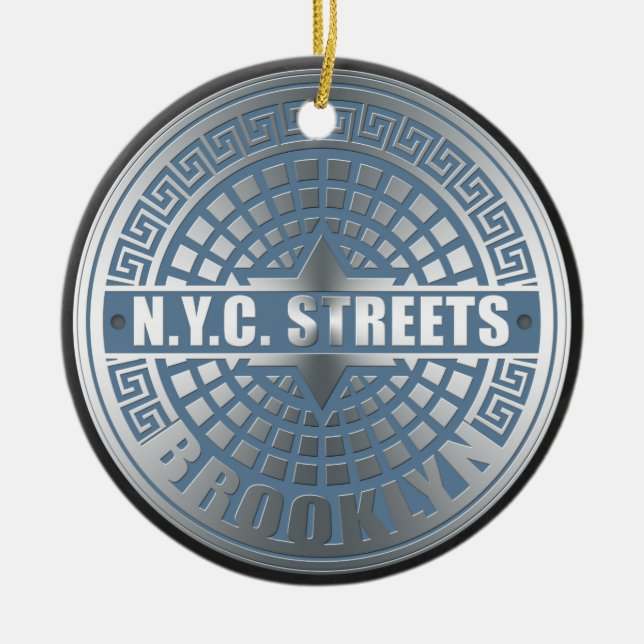 Manhole Cover Brooklyn Blue Ceramic Ornament (Front)