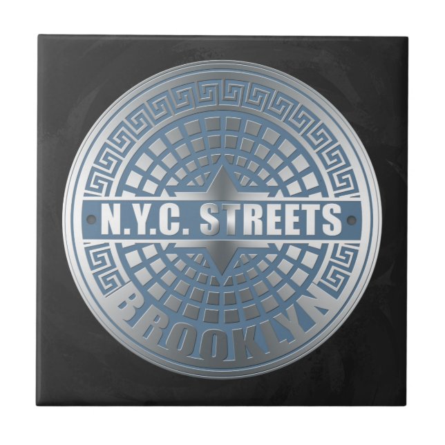 Manhole Cover Brooklyn Blue Ceramic Tile (Front)