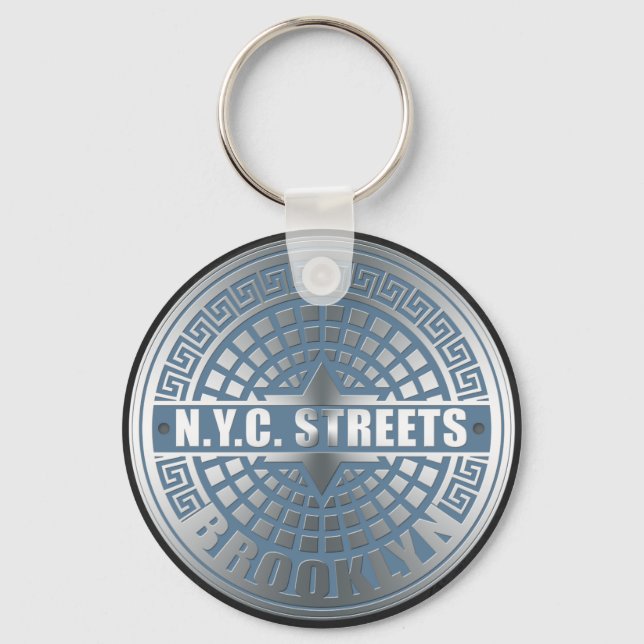 Manhole Cover Brooklyn Blue Keychain (Front)