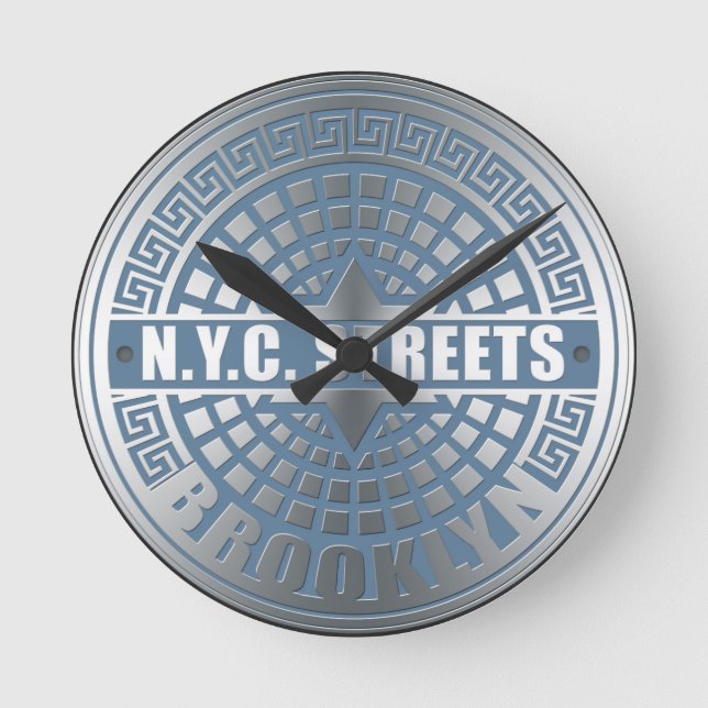 Manhole Cover Brooklyn Blue Round Clock (Front)