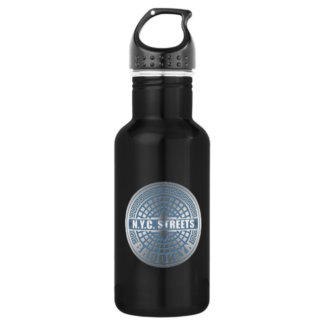 Manhole Cover Brooklyn Blue Water Bottle (Front)