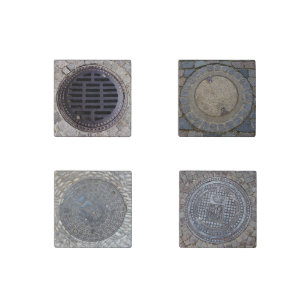 Manhole cover stone metal grate road stone magnet