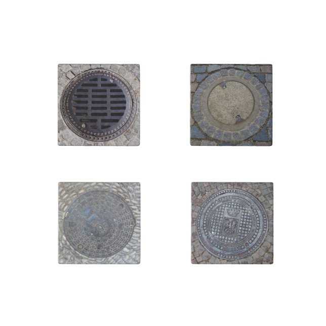Manhole cover stone metal grate road stone magnet (Front)