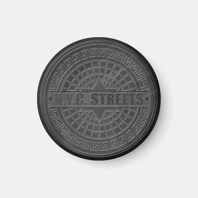 Manhole Covers Black Marble Magnet (Front)