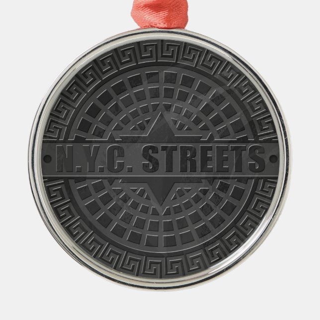 Manhole Covers Black Marble Metal Ornament (Front)