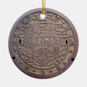 MANHOLE FOR DRAINAGE PLUG OF OSAKA CITY WATERWORKS CERAMIC ORNAMENT