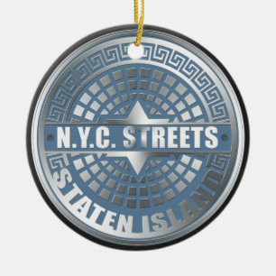 Manhole Staten Island Blue Ceramic Ornament