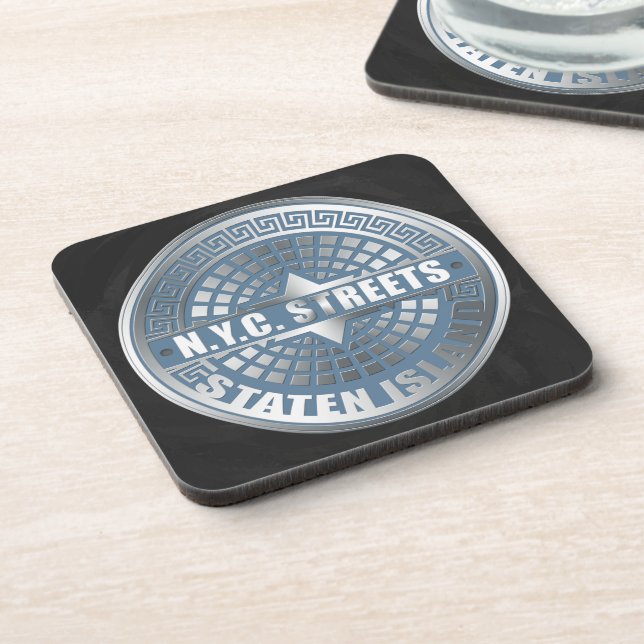 Manhole Staten Island Blue Drink Coaster (Left Side)