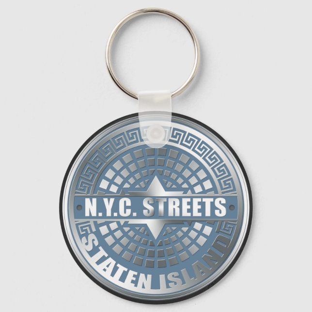 Manhole Staten Island Blue Keychain (Front)