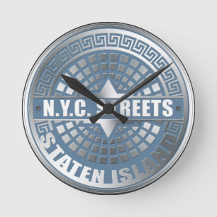 Manhole Staten Island Blue Round Clock