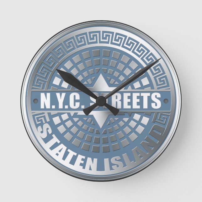 Manhole Staten Island Blue Round Clock (Front)