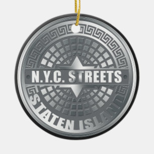 Manhole Staten Island Gray Ceramic Ornament