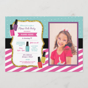 Mani Pedi Beauty Birthday Party Pamper Photo Pink Invitation