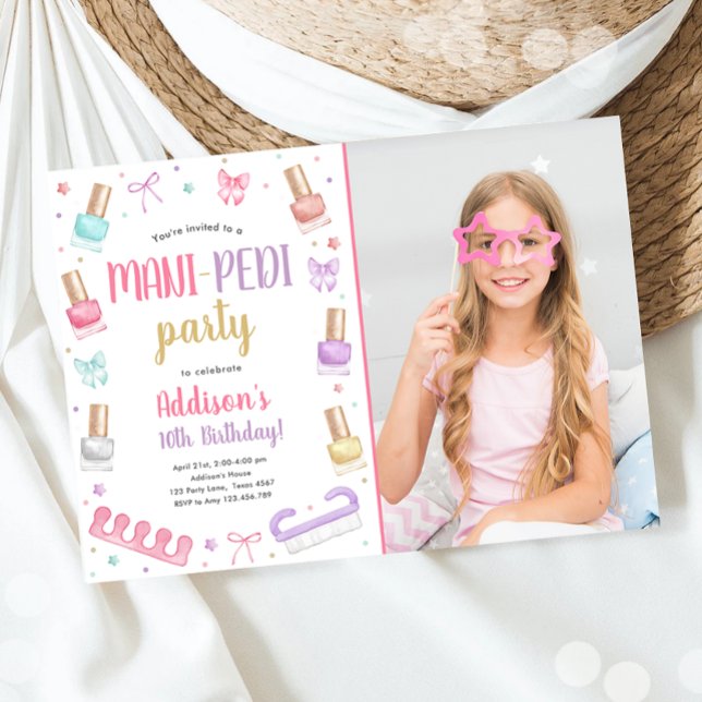 Mani-Pedi Party Manicure and Pedicure Bow Birthday Invitation (Creator Uploaded)