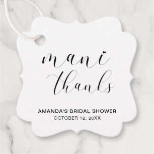 Mani Thanks Black White Typography Bridal Shower Favor Tags