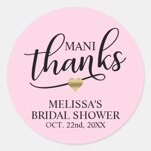 Mani Thanks Bridal Baby Shower Pink Nail Polish Classic Round Sticker